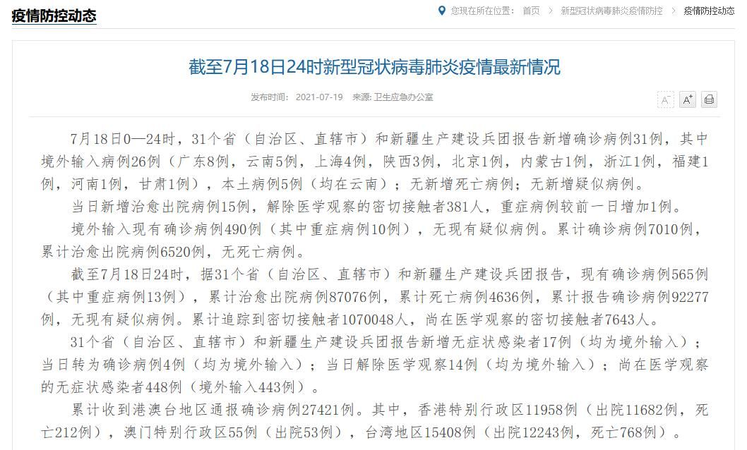 今日疫情31省份新增情况_今日31省疫情通报